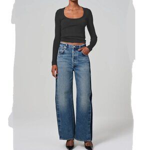 CITIZENS OF HUMANITY juni long sleeve scoop neck top Dark Gray Grey Large